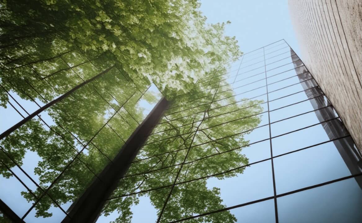 office building with trees